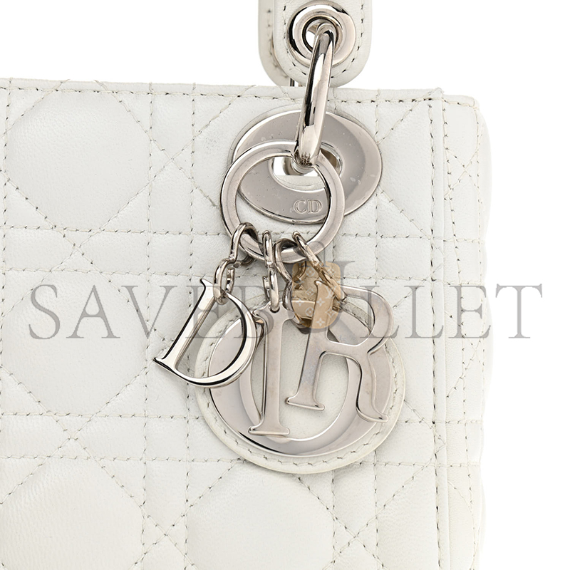 DIOR LAMBSKIN CANNAGE MINI LADY DIOR WHITE  (17*15*7.6cm)